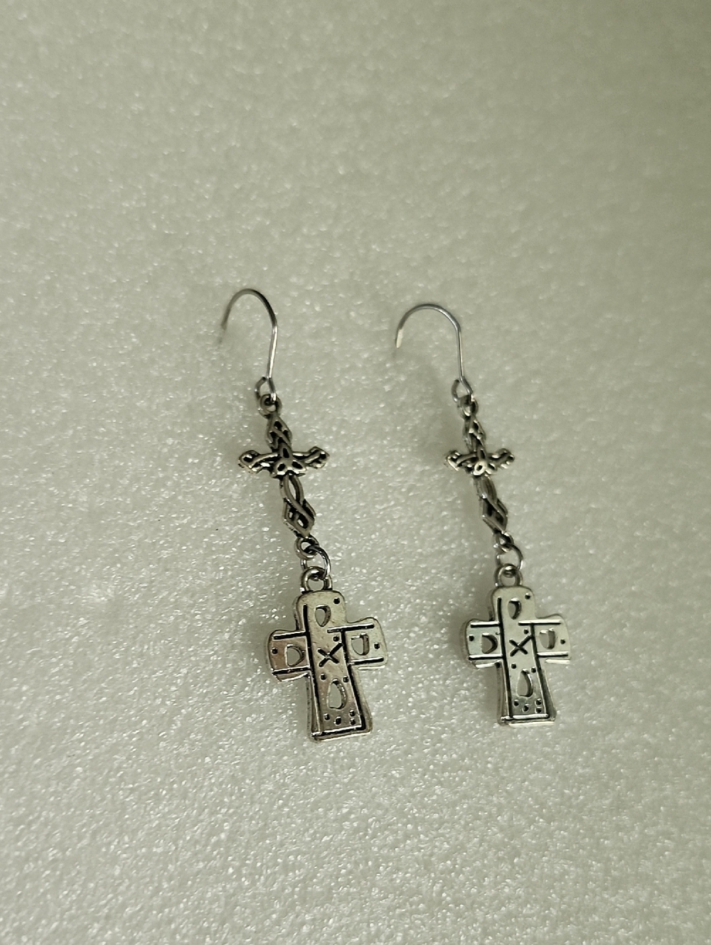 Hand Crafted Silver Cross Dangle Earrings